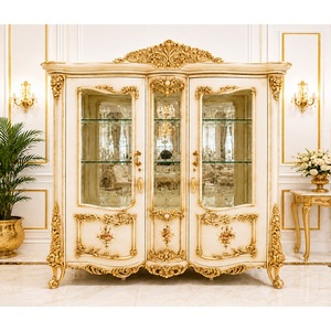 Vitrina de Madera de Teca Sólida de Estilo Moderno Francés con Hoja de Oro, Duradera, Tamaño Personalizado, Muebles para el Hogar, Interiores de Mansiones - Product Image 1