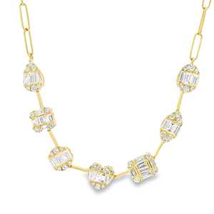 Multi-Shape Cluster Diamond Station Necklace 14K 18K <b>Solid</b> <b>Gold</b> Pave Set Lobster Clasp Layering Luxury Wedding Jewelry <b>Pendant</b> - Product Image 1