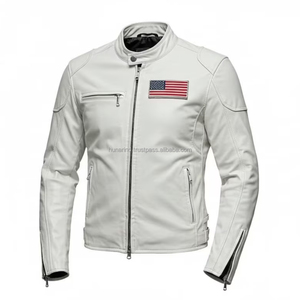 Veste de motard en cuir avec drapeau américain blanc et noir |   Blouson bomber vintage style Michael Hoban, drapeau américain, patriotique et très volumineux - Product Image 2