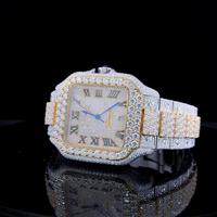 Montre de luxe pour homme avec diamants, boîtier carré, mouvement automatique en acier inoxydable, cadran analogique à chiffres romains, fermoir déployant, 34 mm