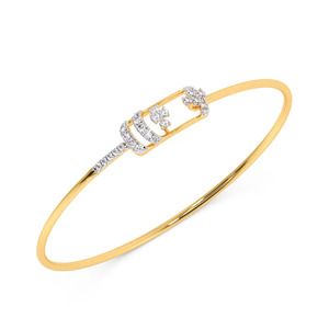 Open <b>Frame</b> Diamond Bangle with Yellow Gold Slim Band and <b>Floating</b> Floral Cluster Center Design - Product Image 2