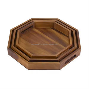 Ensemble de plateaux de service en bois naturel hexagone de vente chaude pour décor de restaurant d'hôtel à la maison - Product Image 1
