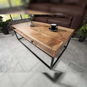 VANDANA INTERNATIONAL <b>Square</b> Modern <b>Coffee</b> <b>Table</b> with Storage Drawer 100cm Mango Wood Top <b>Black</b> Wood Frame for Living Room - Product Image 3