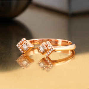 14K Rose Gold Lab Grown <b>Open</b> <b>Ring</b> Double Geometric Design Dainty Modern Jewelry VS1 VVS2 Composed Yellow White Gold 0.15 CT - Product Image 2