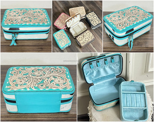 Factory Price Hand Tooled <b>Fur</b> Leather Floral Design Jewelry Cases New Travel Portable Gifts & Jewelry Organizer Box for Women - Product Image 3