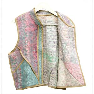 Chaleco Vintage para Mujer con Cuello Mandarín, Diseño de Bloques de Color, Prenda Exterior Informal con Diseño Empalmado, Transpirable y Corta - Product Image 3