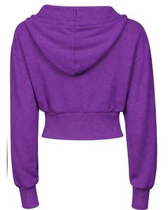 Sudadera con capucha corta morada para mujer, ajustada, de manga larga, de algodón y forro polar, estilo casual urbano, con logotipo personalizado, fabricación ODM - Product Image 2