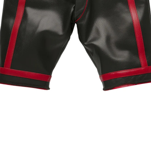 Men's Black PU Coated Bermuda Shorts With Red Side Stripe Sporty Style Elastic Waist Quick Dry Spandex Nylon Material - Product Image 5