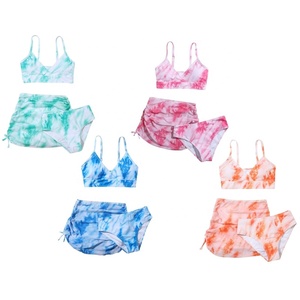7-14 filles 3 pièces coloré cravate teinture imprimé maillot de bain Bikini ensemble avec plage couvrir jupe maillot de bain pour se baigner vacances <span class=keywords><strong>Hawaii</strong></span> - Product Image 2
