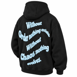 Sudadera con Capucha Negra para Hombre, Corte Holgado, Diseño con Letras Estampadas en la Espalda, Ropa Casual de Otoño, Tejido de Punto 100% Algodón, OEM - Product Image 5