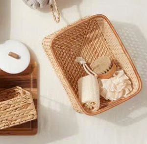 Luxury <b>Rectangular</b> Natural Rattan Eco-Friendly <b>Storage</b> Bin-Large Capacity Natural & Black Color - Product Image 5
