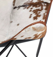 Fauteuil Papillon d'inspiration vintage en cuir véritable, design pliable, structure stable pour chambre à coucher, zones de lecture confortables, salon
