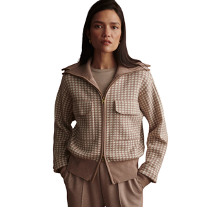 Veste zippée en tricot jacquard pour femme, motif texturé doux, manches longues, vêtement d'extérieur décontracté pour un confort et un style au quotidien - Product Image 3