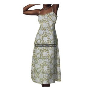 New Cotton Hand Block Print Spaghetti Strap Floor-Length Eco-Friendly Women's <b>Dress</b> - Product Image 3