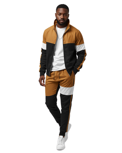 Ensemble de survêtement pour homme à blocs de couleur, manches longues, fermeture éclair, col montant, style sportif, pour le jogging, coupe classique, en polyester et coton, collection automne - Product Image 2