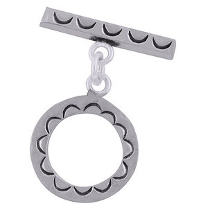925 Sterling <b>Solid</b> <b>Silver</b> Oxidised Engraved Pattern Toggle Clasp for Necklace <b>Bracelet</b> Jewelry Findings - Product Image 3