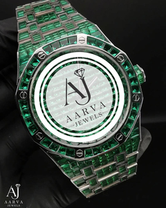 AARVA JEWELS นาฬิกาข้อมือผู้หญิง หน้าปัดอะนาล็อก คริสตัลสีเขียว สายสแตนเลสสตีล 18 มม. หรูหรา พร้อมกลไกจักรกล - Product Image 1
