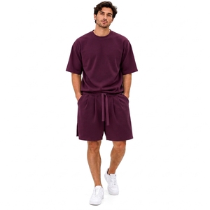 Conjunto de Verano para Hombre, Informal, Transpirable, de Satén, para Playa, Camiseta de Manga Corta y Pantalones Cortos, Estilo Holgado, 2 Piezas - Product Image 1