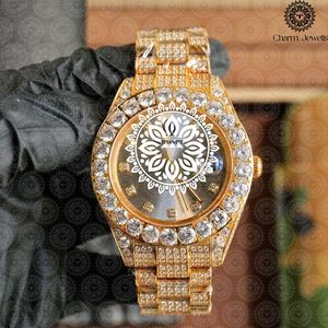 Reloj de Cuarzo Analógico Redondo con Incrustaciones de Diamantes para Mujer, de Lujo, de Acero Inoxidable, 38 mm, con Cierre Plegable, Charm_Jewells - Product Image 5