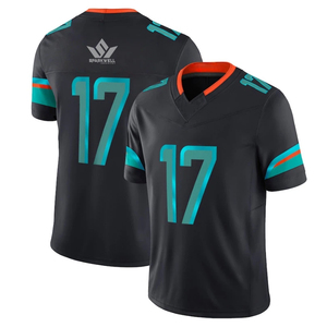 Maillots de football américain personnalisés pour hommes, noirs, col en V, manches courtes, numéros d'équipe sublimés, vêtements en polyester respirant - Product Image 4
