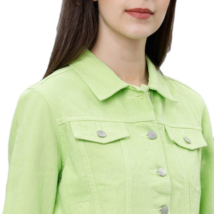 High Quality Custom Made Women's <b>Denim</b> Crop Jeans <b>Jackets</b> New Design Winter Wear <b>With</b> Short Length Knitted Woven Processing - Product Image 2