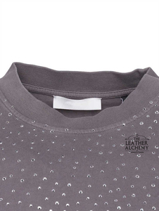 T-shirt Homme Col Rond Luxe Haute Qualité Entièrement Strassé 100% Coton Vintage Épais - Product Image 6