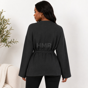 HMR Sisterhood Sorority Cardigan en acrylique tricoté à col en V avec ceinture et manches kimono, haut décontracté à manches longues - Product Image 4