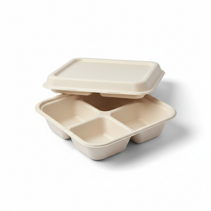 Barquette multi-compartiments en bagasse, écologique et jetable, pour repas scolaires, restauration aérienne et aires de restauration - Product Image 1