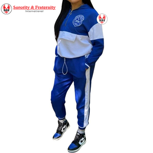 ชุดวอร์มผ้าฝ้ายสีดำน้ำเงิน Zeta Phi Beta แบบหนา เป็นมิตรกับสิ่งแวดล้อม สำหรับผู้หญิง ชุดฮู้ดดี้พร้อมกางเกงจ็อกเกอร์ ลายตัวอักษรกรีก สไตล์ลำลองสำหรับออกกำลังกาย - Product Image 4