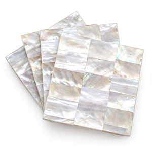 Luxury Handcrafted Mother of Pearl Coasters Set Square Seashell Inlay <b>Mosaic</b> Drink Coasters Custom Iridescent MOP <b>Table</b> Cup Mats - Product Image 5