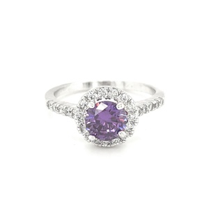 Classic Purple Rhodium Plated <b>Brass</b> Cubic Zirconia Claw Setting Engagement Wedding <b>Ring</b> LAVINA BR25307PR Unisex Customizable - Product Image 1