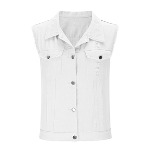 Veste en jean grande taille pour femme, gilet en denim, chemise courte sans manches boutonnée, col chemise, poches poitrine, blanc - Product Image 2