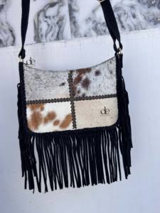 Sac bandoulière en cuir à franges de fourrure de vache, patchs en fourrure de vache, sac à main en cuir de vachette, sacs à bandoulière tendance style gypsy, vente en gros - Product Image 3