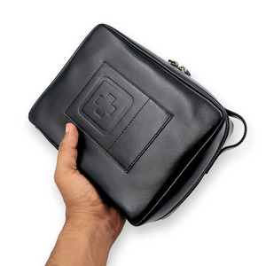 Wholesale Leather Medical Pouch <b>Black</b> Compact First Aid Kit Emergency Medications Bandages Tools <b>Waterproof</b> Design for Home - Product Image 1