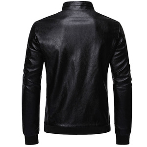 Blouson de motard en cuir PU noir pour homme, col montant, fermeture éclair, coupe ajustée, style moto, vêtement d'extérieur d'automne, fabriqué au Pakistan - Product Image 2