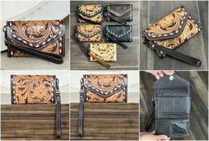 Latest Western Genuine Cow Leather Tooled Floral <b>Wristlet</b> Wallet Cowgirl Luxury Clutch Card & Cash Holder Perfect for Travel - Product Image 3