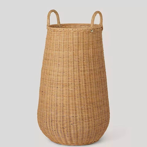 Tall handwoven rattan <b>laundry</b> basket minimalist natural storage hamper eco friendly durable lightweight elegant vertical design - Product Image 1