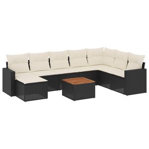 Ensemble de canapés de jardin modulaires en rotin PE noir, mobilier d'extérieur, 9 pièces, design contemporain, coussins en mousse haute densité - Product Image 2