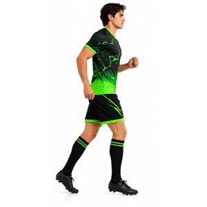 Ensemble maillot et short de football pour homme, imprimé lion noir et vert, sublimé, col en V, anti-humidité, uniforme sportif toutes saisons - Product Image 4