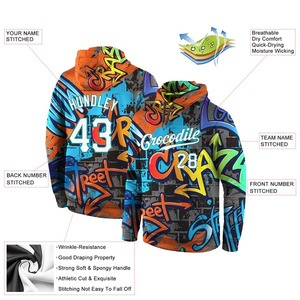 Sudadera con Capucha Deportiva Blanca con Estampado de Grafiti Personalizado, Sudadera con Capucha de Forro Polar con Estampado Gráfico Hip Hop - Product Image 5