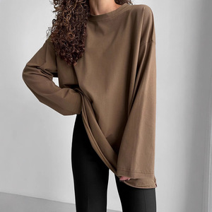 T-shirt pour femme de haute qualité, style streetwear, col rond, manches longues, décontracté, grande taille, pour la gym, 260 g/m², tissu lourd - Product Image 4