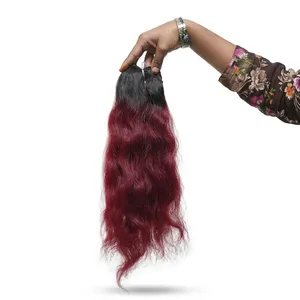 Long Dark Root Red Ombre Human Hair <b>Wig</b> With Natural Wave Texture Silk Base HD Transparent - Product Image 6