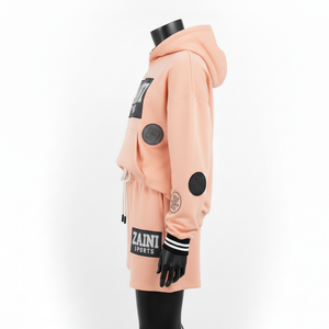 Conjunto de Sudadera con Capucha y Pantalones Cortos de Felpa para Mujer, 320 GSM, Mezcla de Algodón Premium, Logotipo con Estampado Puff, Ropa Urbana - Product Image 3