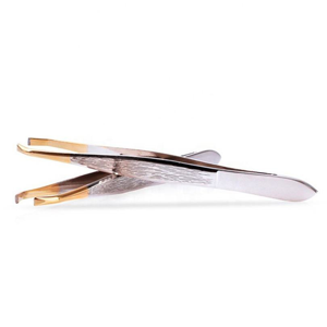 Pinzas para Cejas Inclinadas de Acero Inoxidable con Punta Dorada, Agarre Rugoso, Depilación de Precisión, Herramienta de Belleza, Diseño OEM Personalizado - Product Image 1
