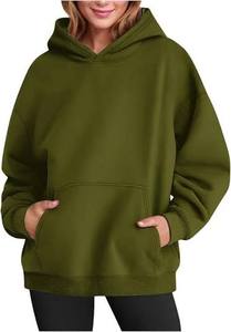 Sweat à capuche décontracté et respirant pour femme, style streetwear, en coton imperméable, délavé à l'acide, couleur unie, manches longues - Product Image 3