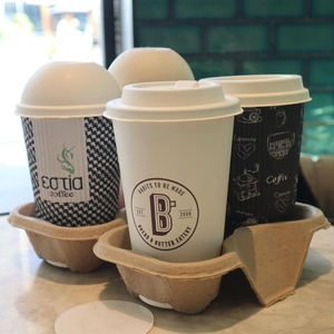 Bandeja de fibra moldeada sostenible para bebidas, para servicio de entrega de café helado, bandejas para 4 vasos, soportes de embalaje para cafeterías - Product Image 3