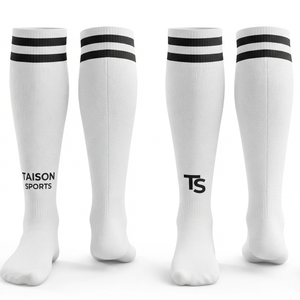 <b>Men</b> Athletic Flag Football <b>Socks</b> Premium 320 GSM Wool Spandex Solid Quick Dry Breathable Eco-Friendly <b>White</b> Black Knit Custom - Product Image 1