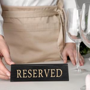 Set of 6 Black Wooden Reserved Signs Double Sided Engraved <b>Table</b> Tent <b>Name</b> Place <b>Card</b> Stand For Restaurant Event Wholesale - Product Image 5