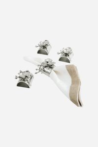 Anillos de Servilleta de Metal Plateado con Orquídea Blanca Premium, Juego de 4 para Decoración de Mesa de Comedor de Lujo para Bodas - Product Image 1