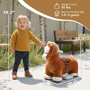 Cavallo Cavalcabile in Peluche a Batteria 6V con Musica, Pedale Avanti, Rivestimento Morbido al Tatto Lavabile per Bambini da 1,5 a 5 Anni - Product Image 3